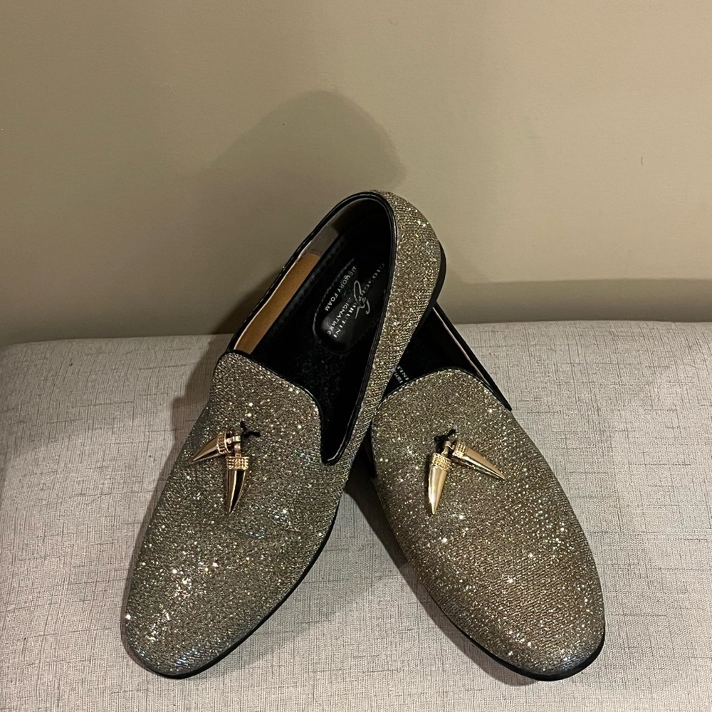 Giorgio Brutini Glitter Loafers with Metallic Accents
